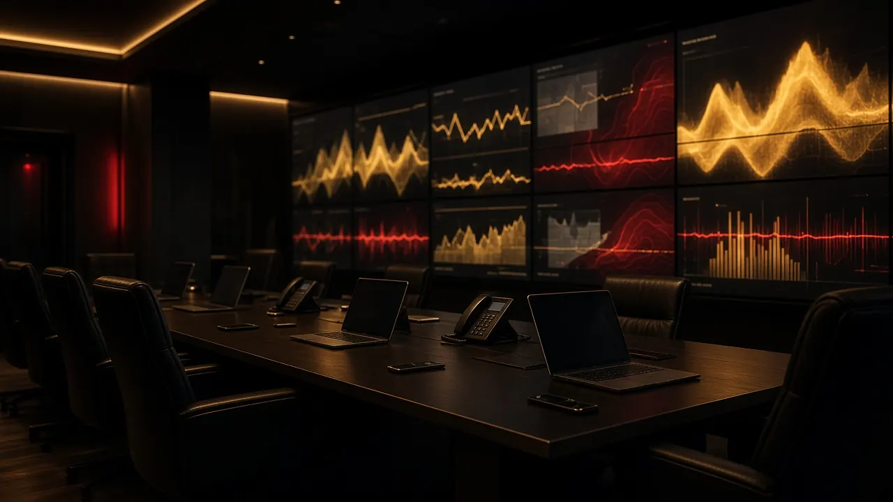Crisis communication war room with monitoring screens — crisis communication and sentiment monitoring in Kenya